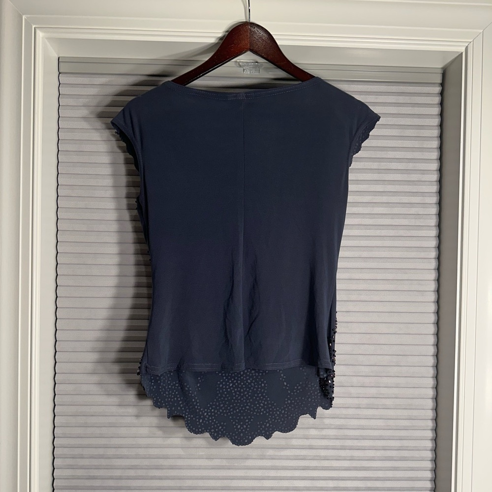 Navy beaded short sleeve top - Picture 2 of 3
